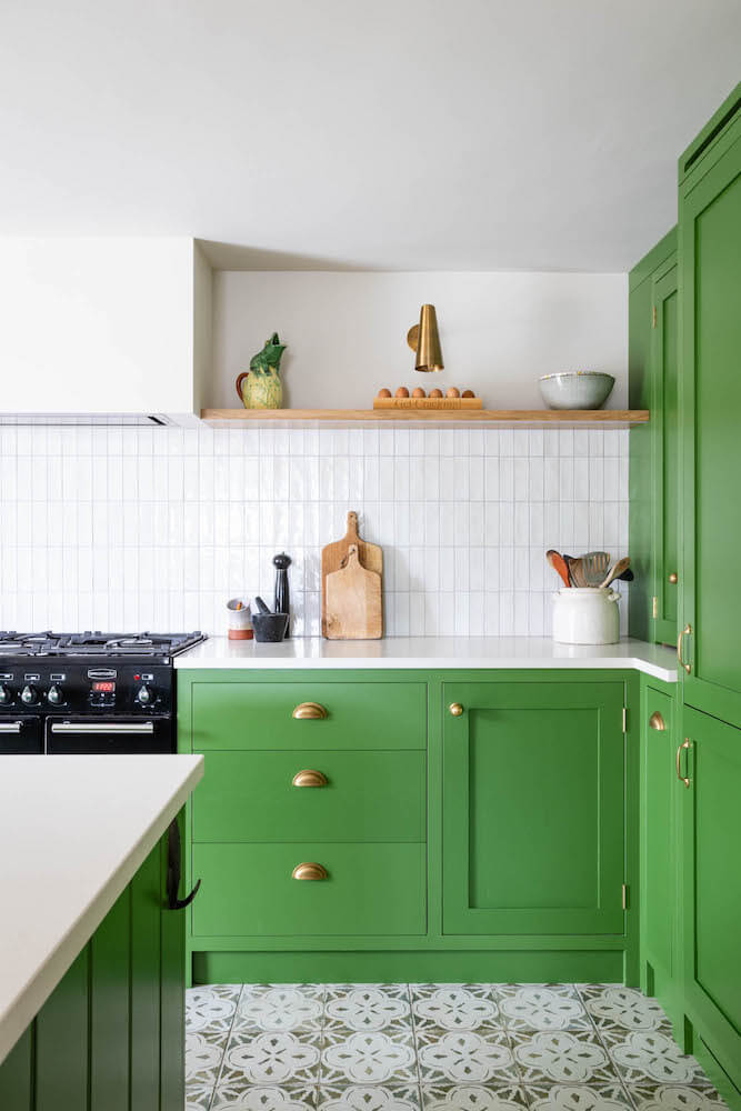 Frome Interiors classic shaker kitchen green white Parbury House bespoke corner cupboards